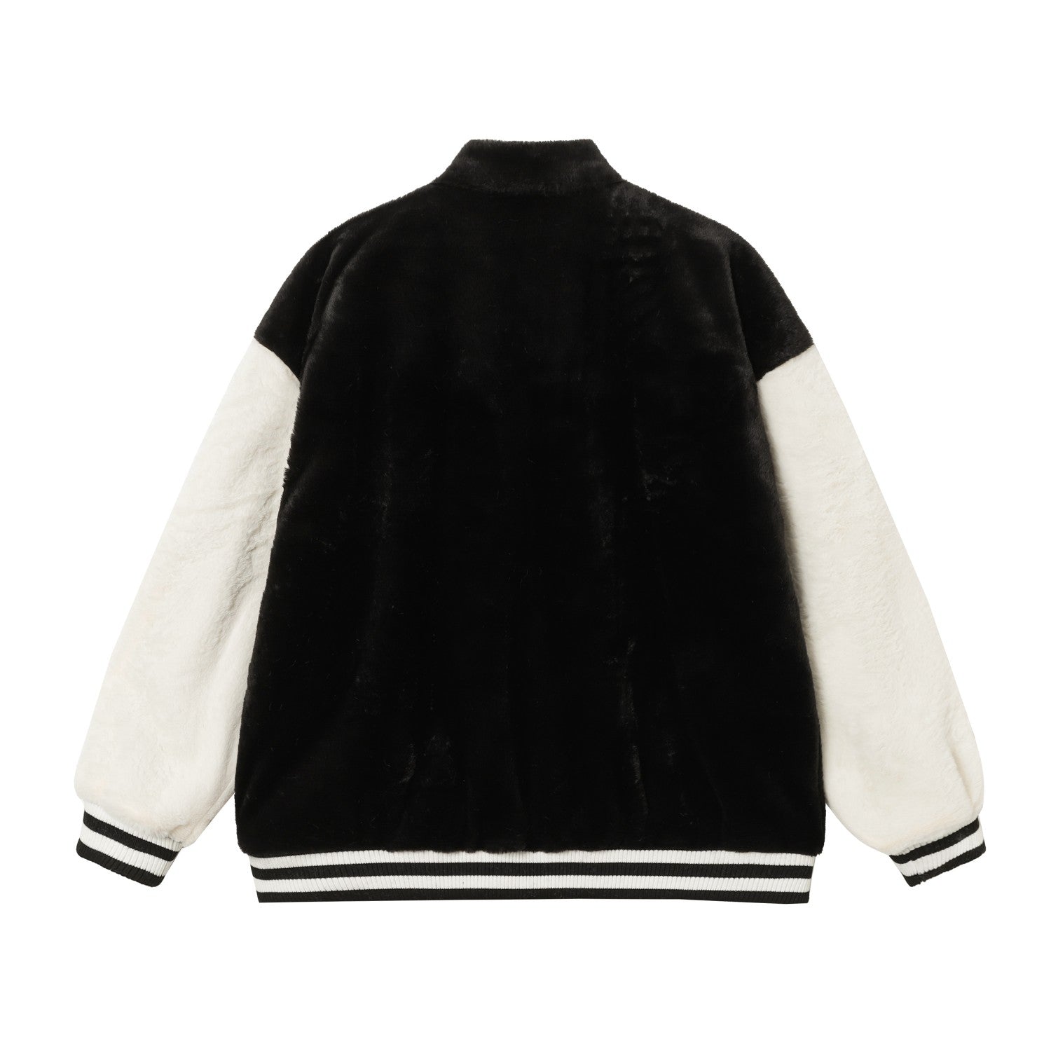 Chrome-Hearts Faux Fur Cross Varsity Jacket - Black White Gothic Streetwear 035