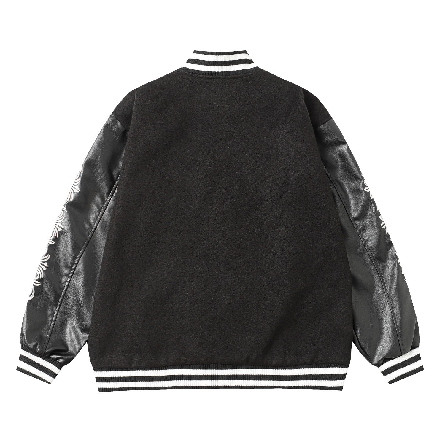 Chrome-Hearts Cross Embroidered Leather Sleeve Varsity Jacket - Black Street Style 116