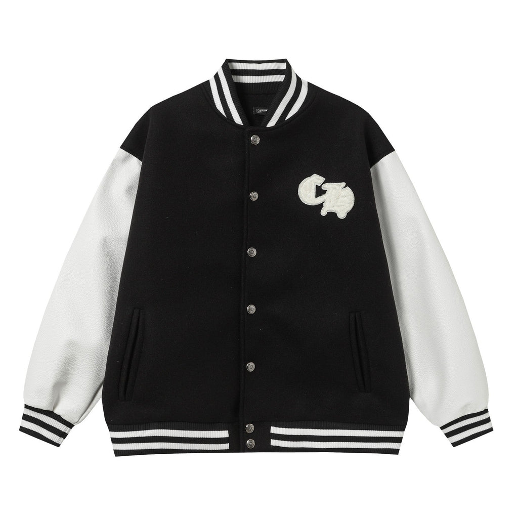 Chrome-Hearts Varsity Jacket - Black White Gothic Baseball Coat 2206