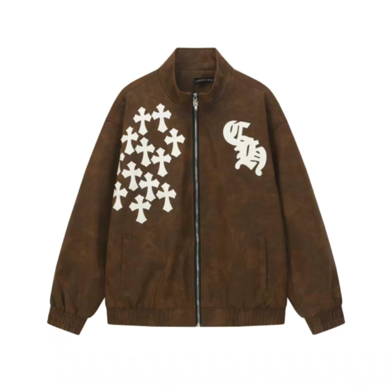 Chrome-Hearts Cross Patch Suede Jacket - Brown Gothic Streetwear Outerwear 8833