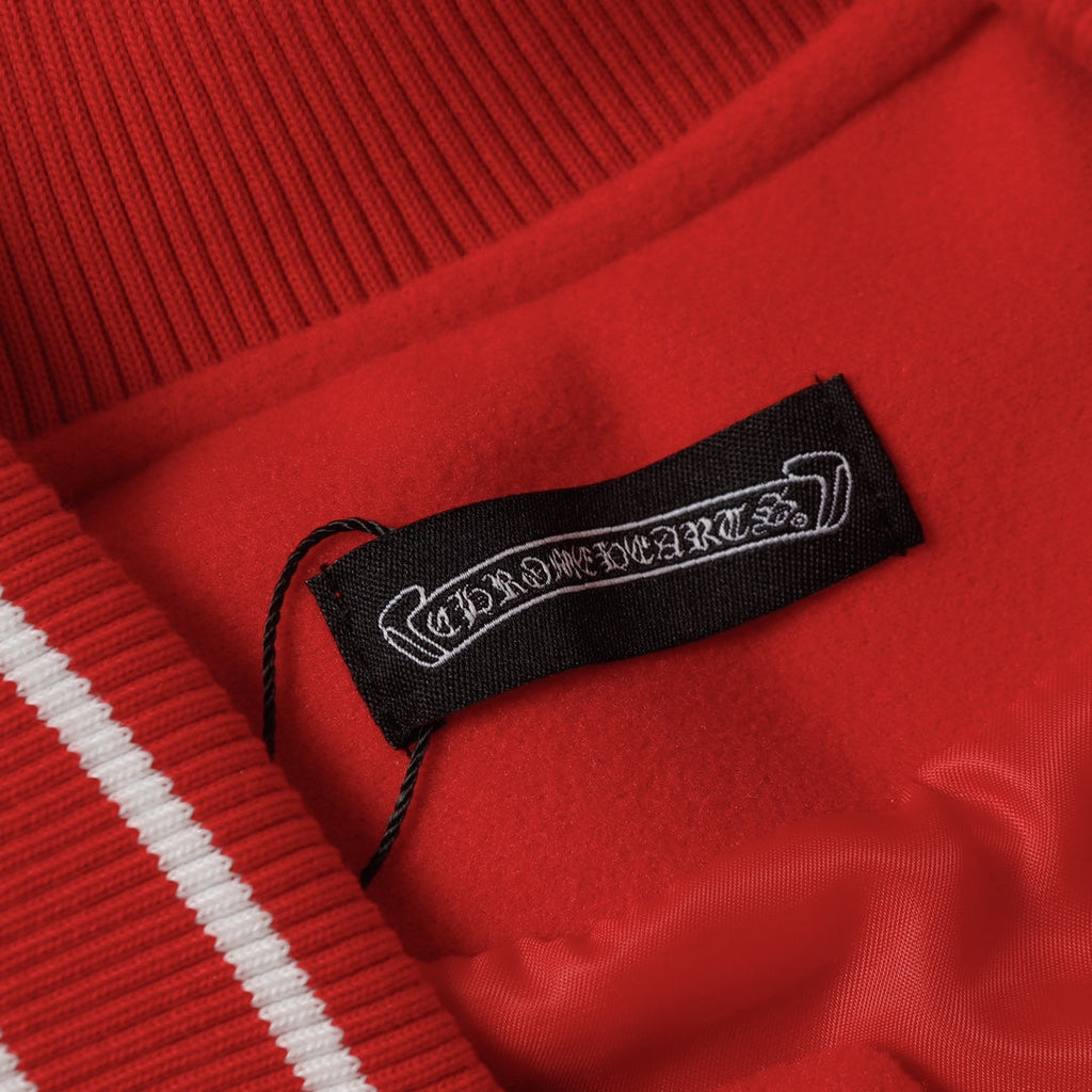 Chrome-Hearts Red Cross Varsity Jacket - White Sleeve Gothic Street Baseball Coat D68