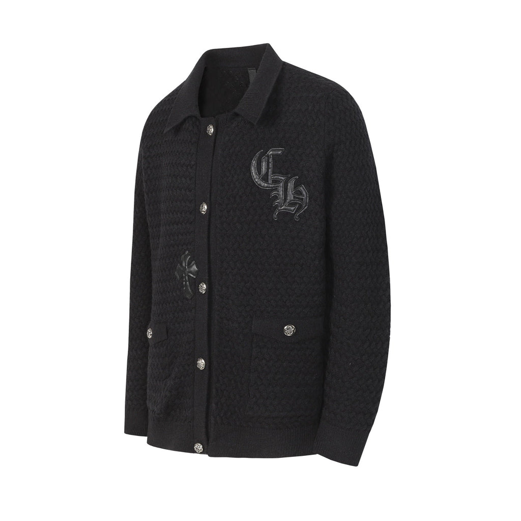 Chrome-Hearts Gothic Cross Knit Cardigan - Black Grey Streetwear Jacket 904