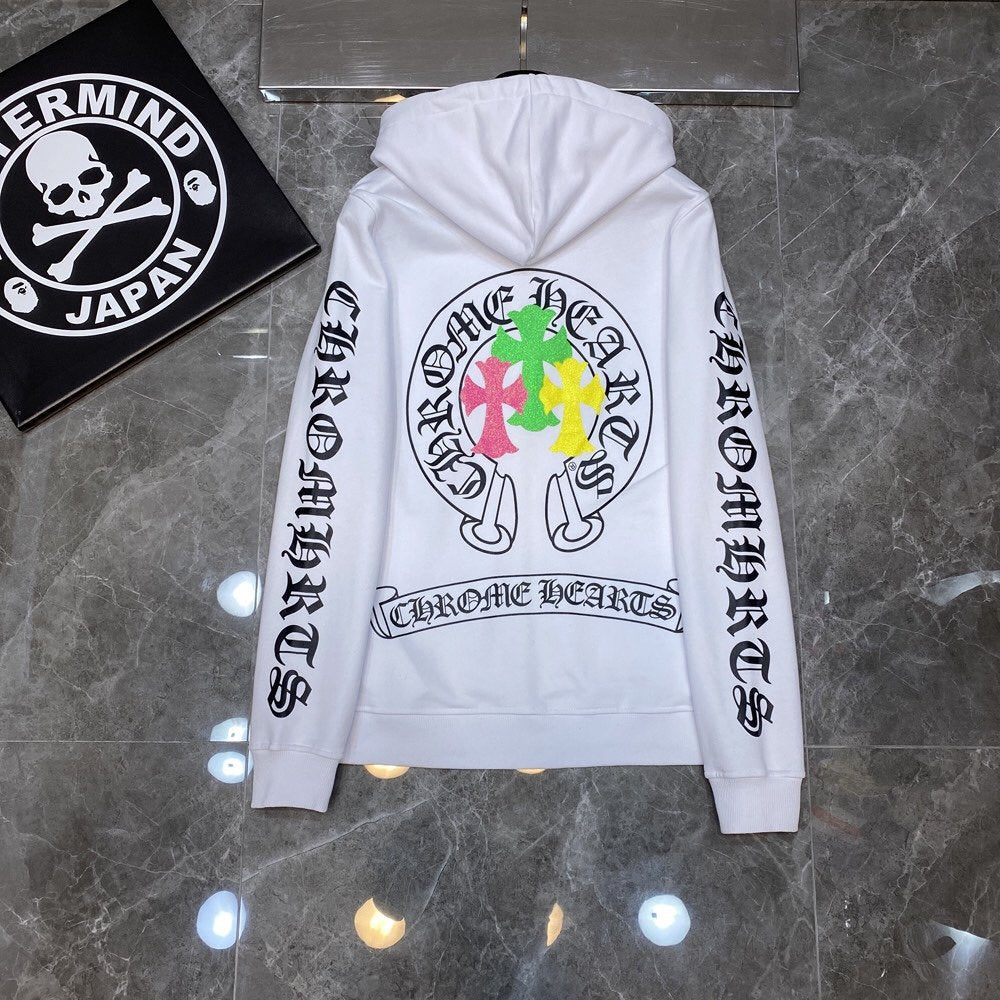 CHH Chrome Heart Hoodie Color Sanskrit Cross Print Casual Hooded Sweater