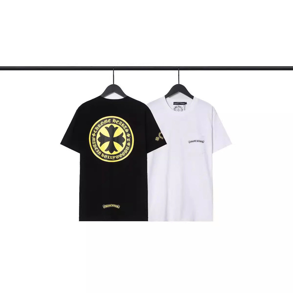 CHH Chrome Heart T Shirts Sanskrit Large Logo Cross Print Short Sleeve T-Shirt